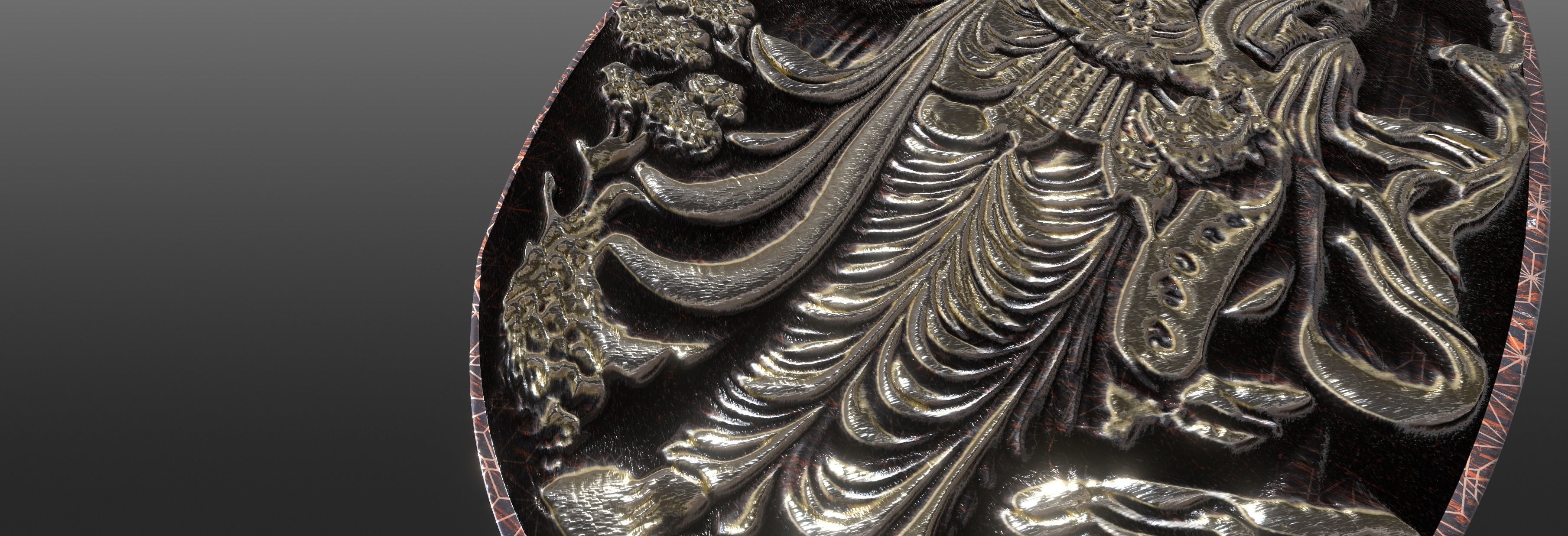 Ancient oriental sacre decorative basrelief Low-poly 3D model_28