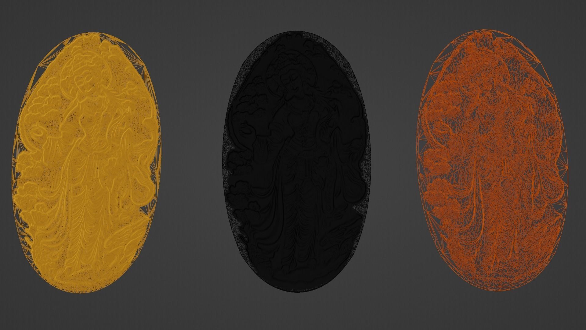 Ancient oriental sacre decorative basrelief Low-poly 3D model_55