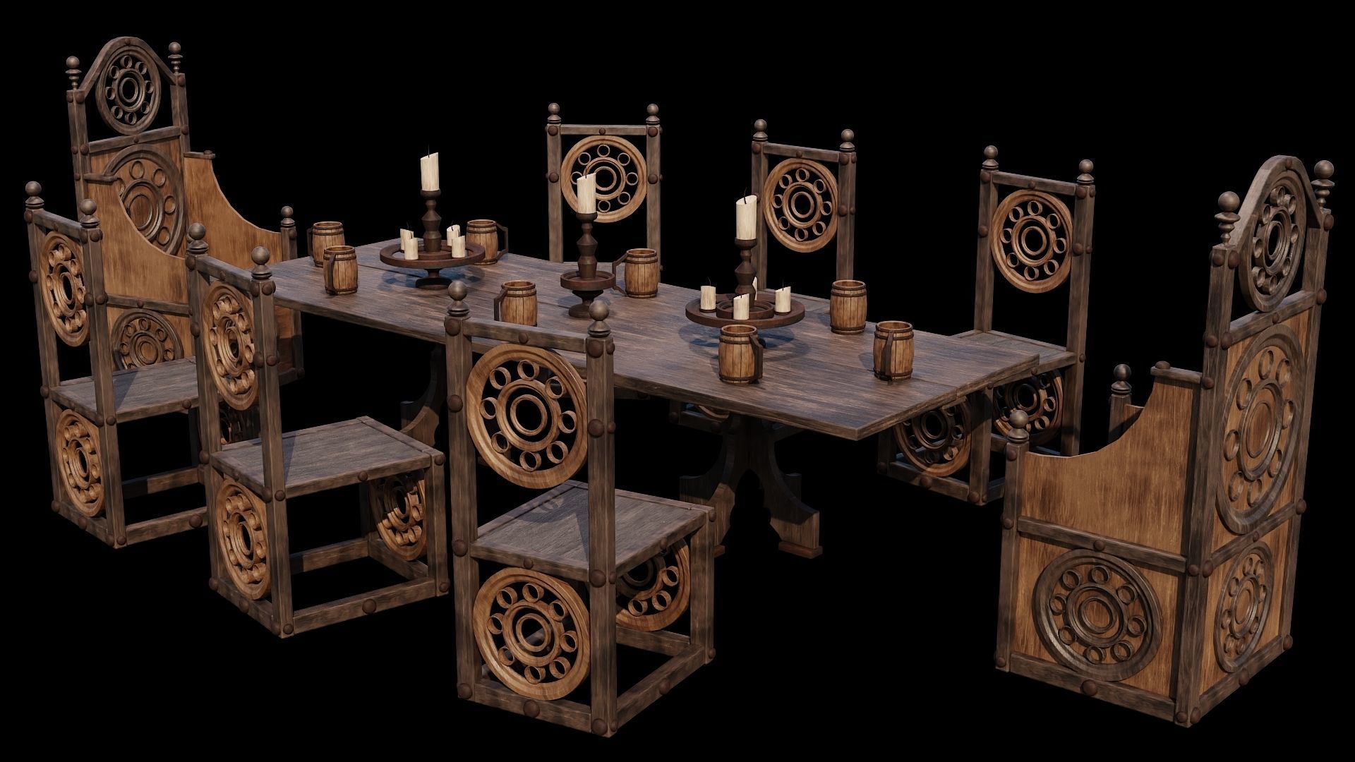 PBR WOOD FURNITURES - Asset - 04  - 4K Textures Game Ready Low-poly 3D model_3