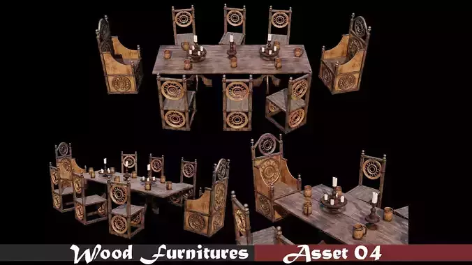 PBR WOOD FURNITURES - Asset - 04  - 4K Textures Game Ready Low-poly 3D model
