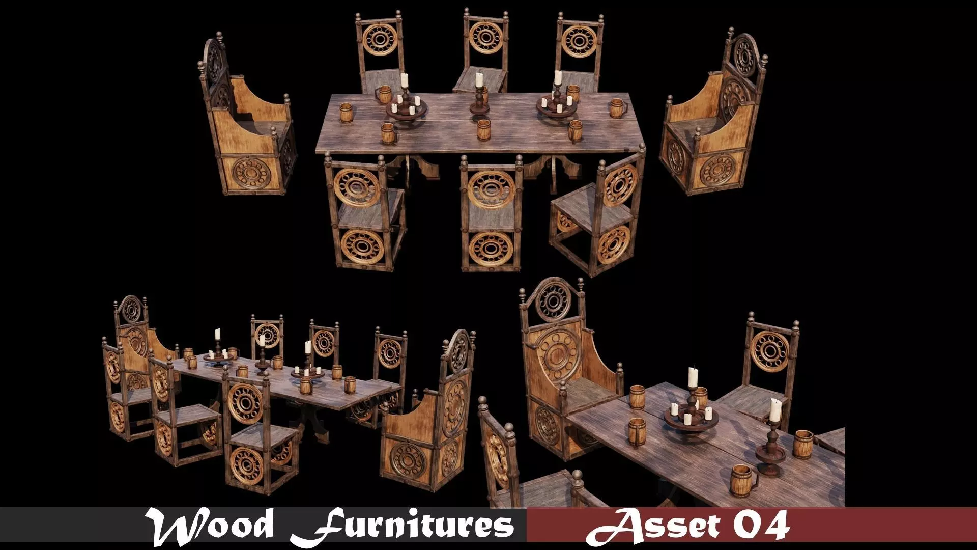 PBR WOOD FURNITURES - Asset - 04  - 4K Textures Game Ready Low-poly 3D model_0