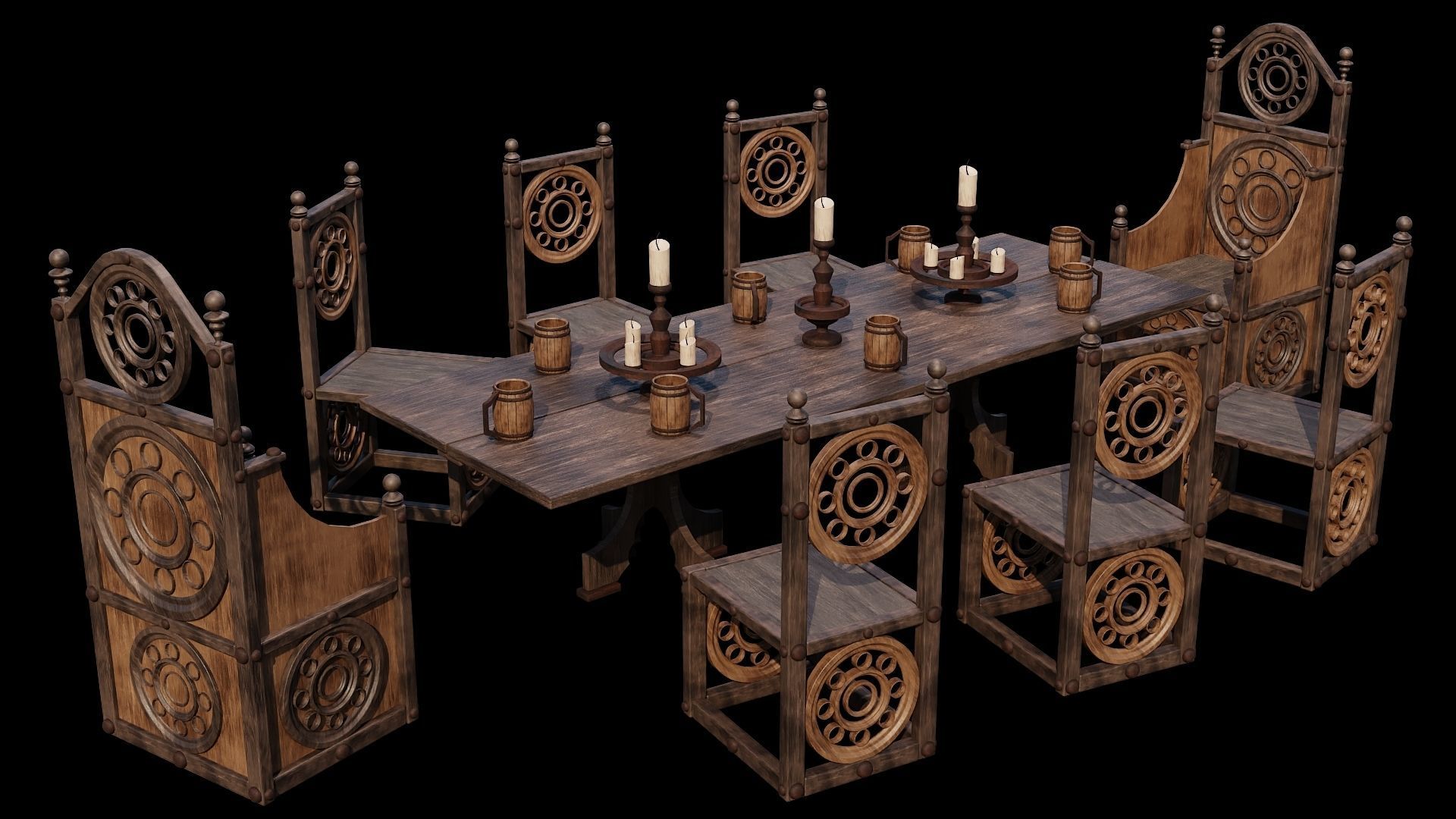 PBR WOOD FURNITURES - Asset - 04  - 4K Textures Game Ready Low-poly 3D model_2