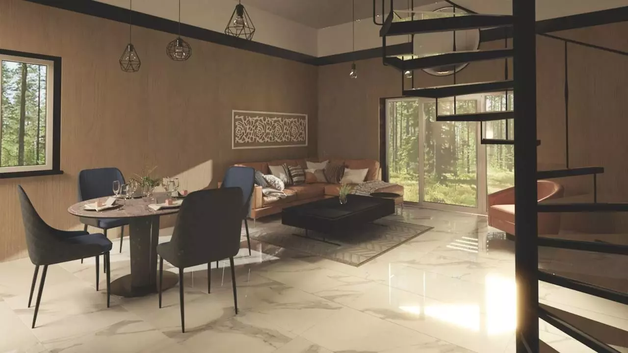 Spiral Staircase with Glass Steps Low-poly 3D model_0