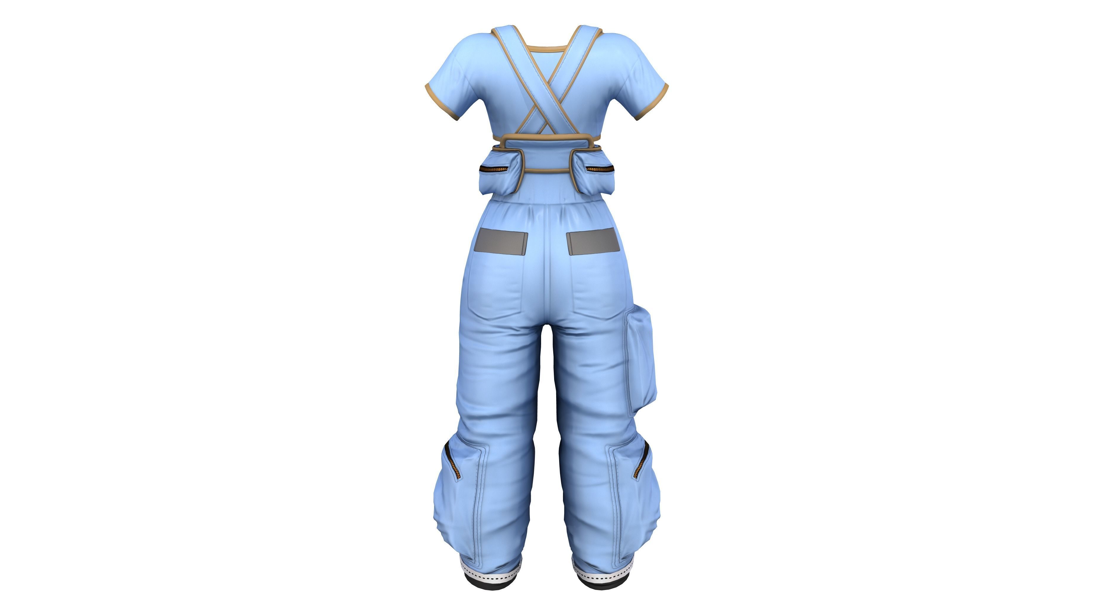 Blue Crop Top with Dungaree Low-poly 3D model_4