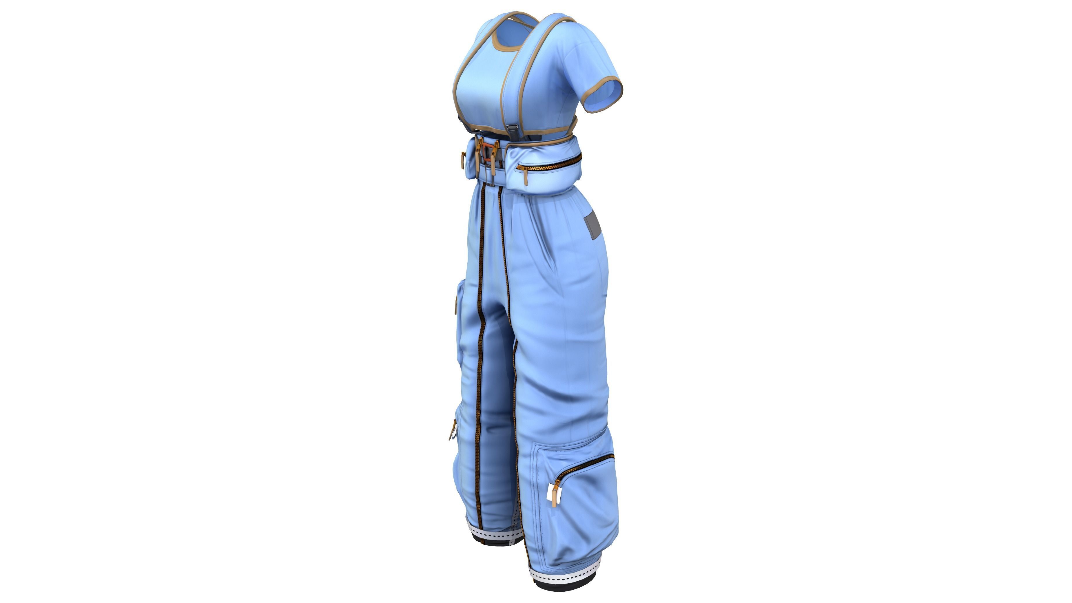 Blue Crop Top with Dungaree Low-poly 3D model_2