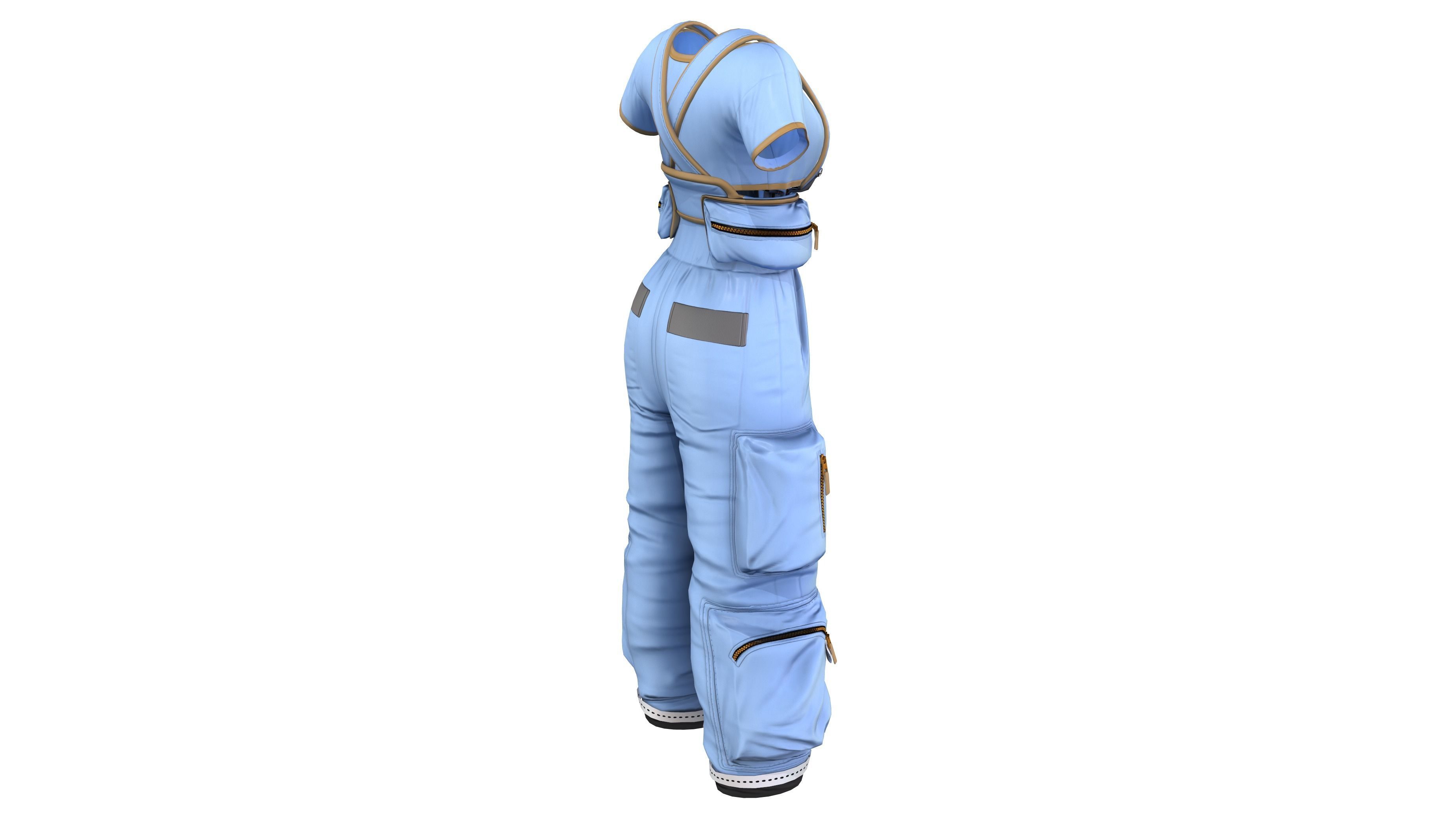 Blue Crop Top with Dungaree Low-poly 3D model_5