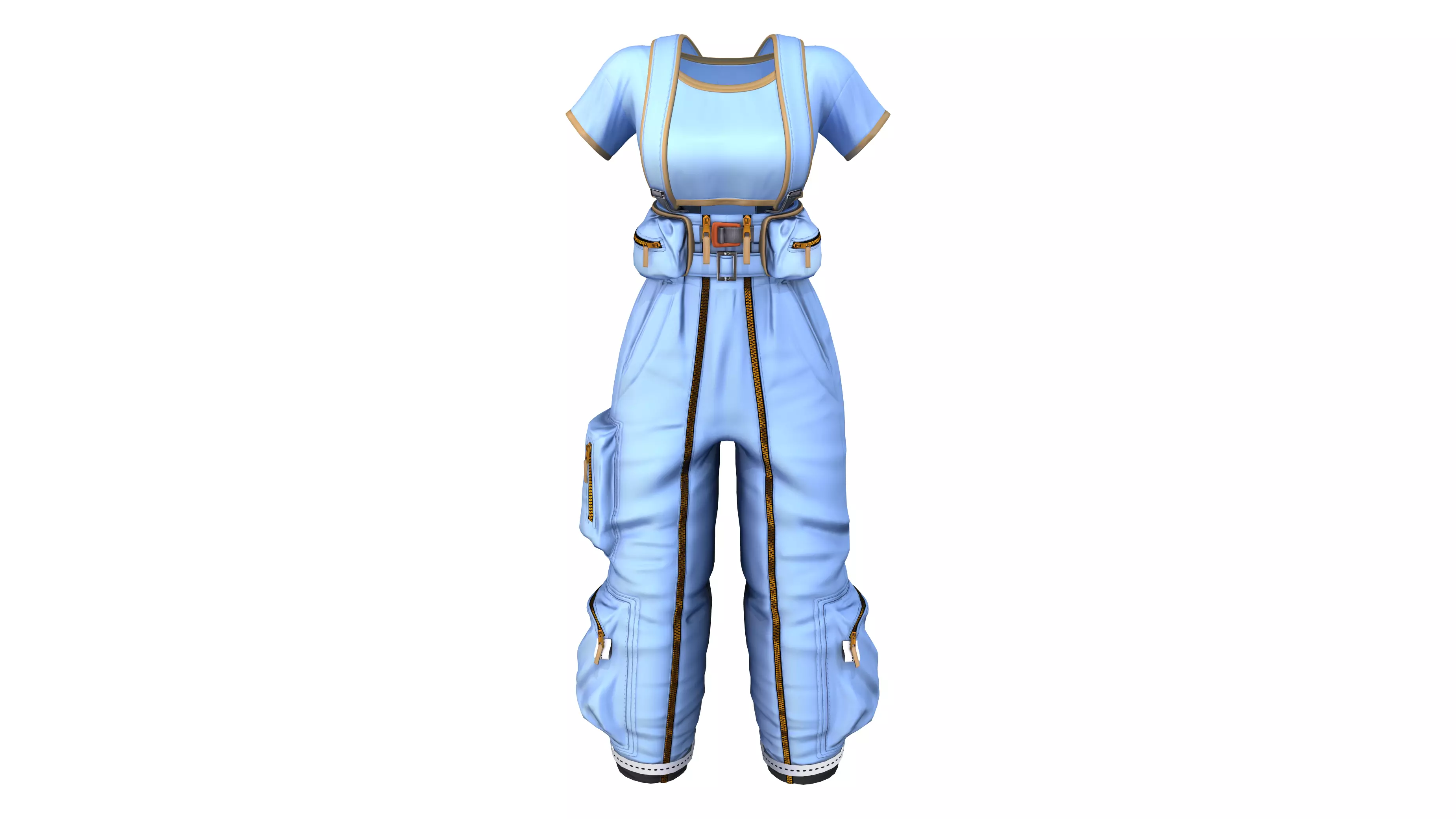 Blue Crop Top with Dungaree Low-poly 3D model_0