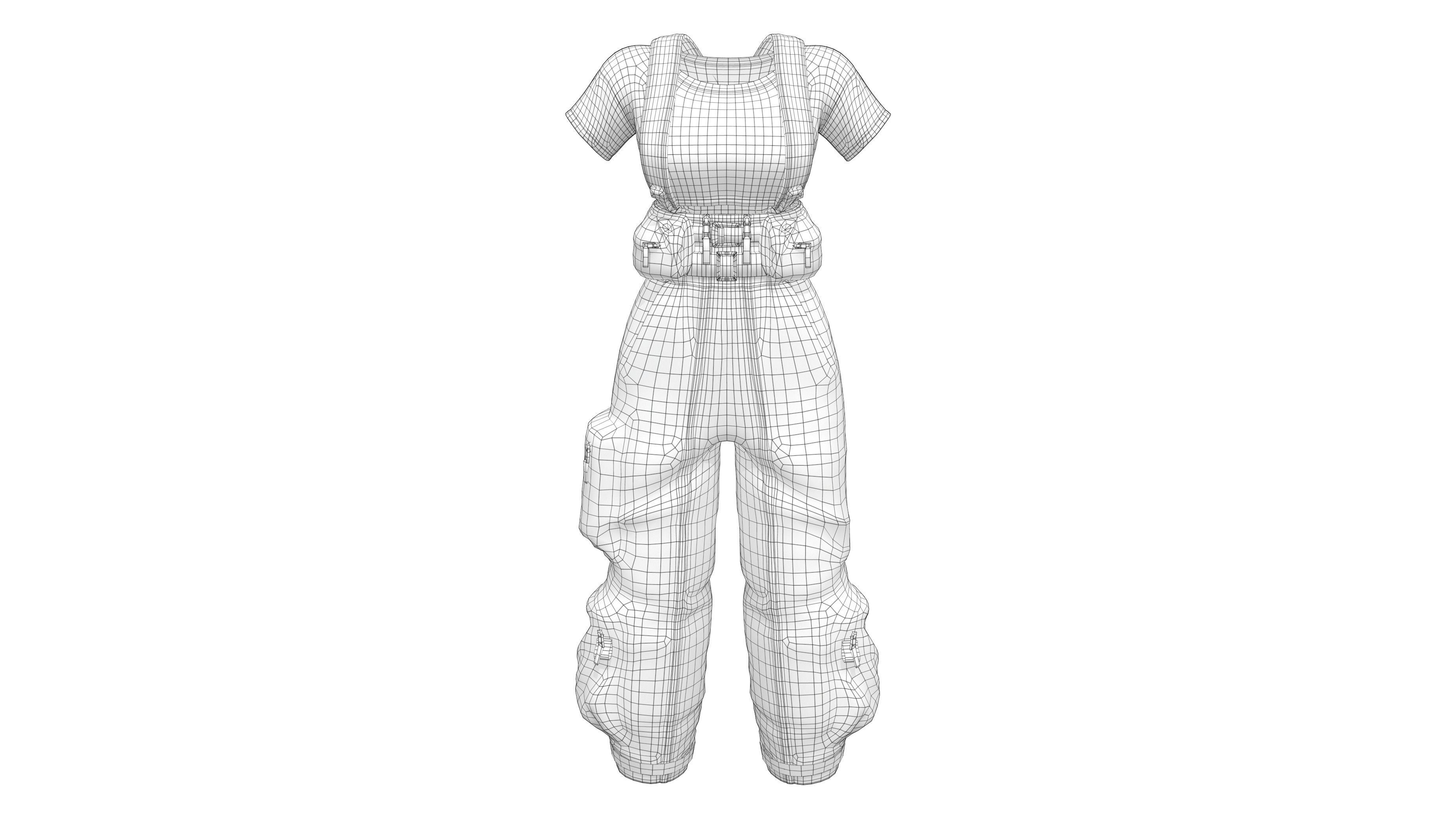 Blue Crop Top with Dungaree Low-poly 3D model_6