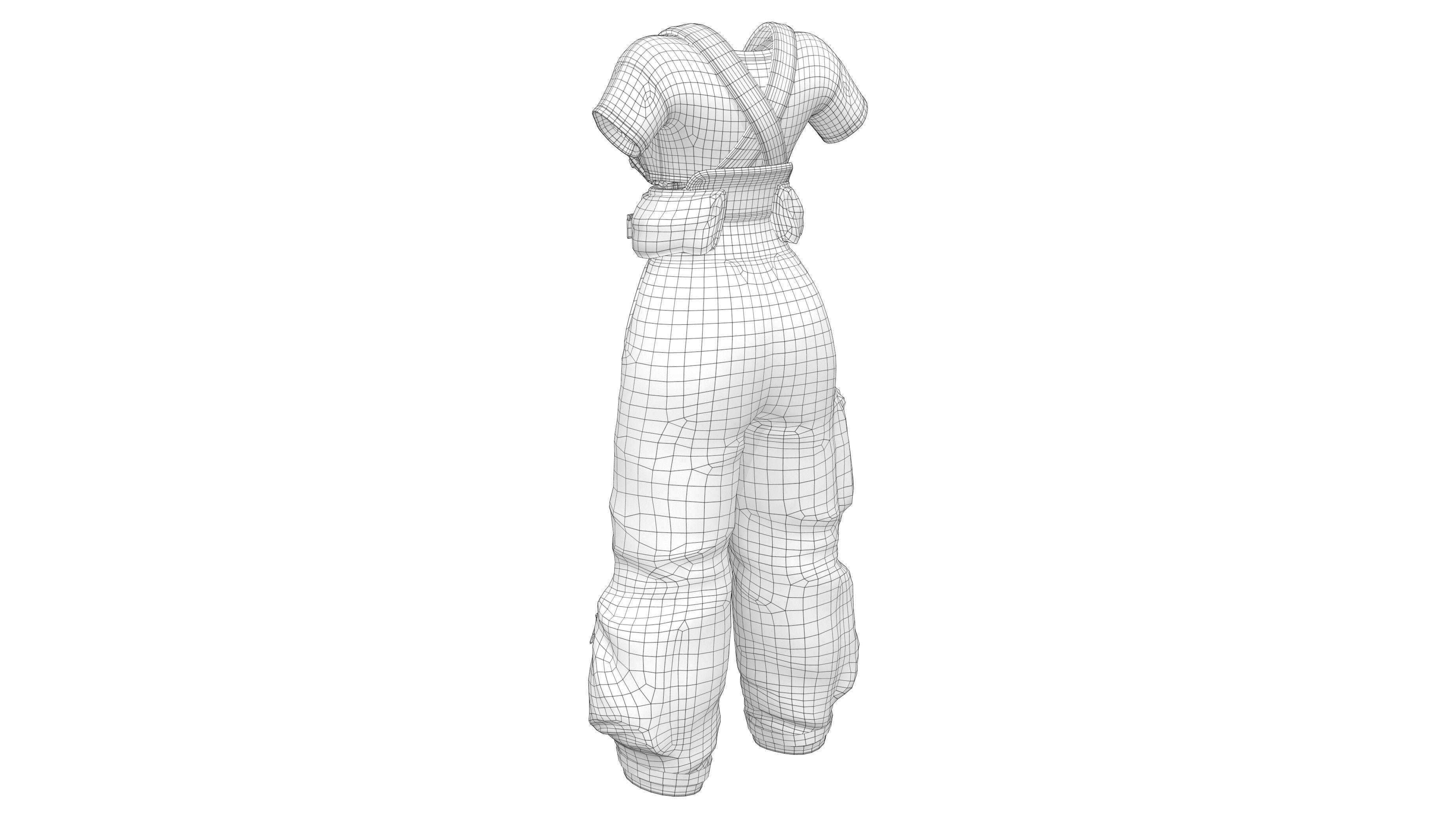 Blue Crop Top with Dungaree Low-poly 3D model_7