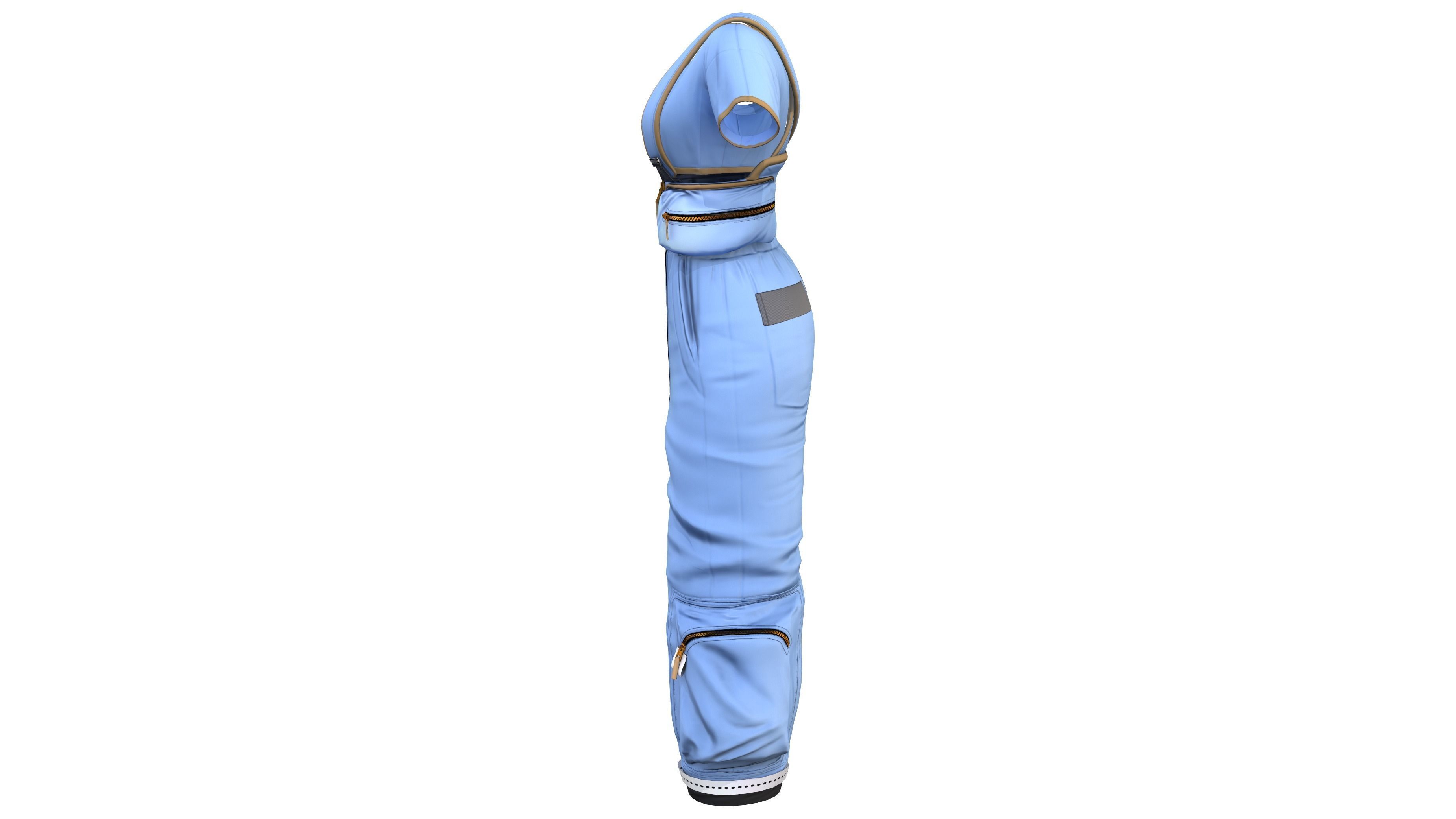 Blue Crop Top with Dungaree Low-poly 3D model_3