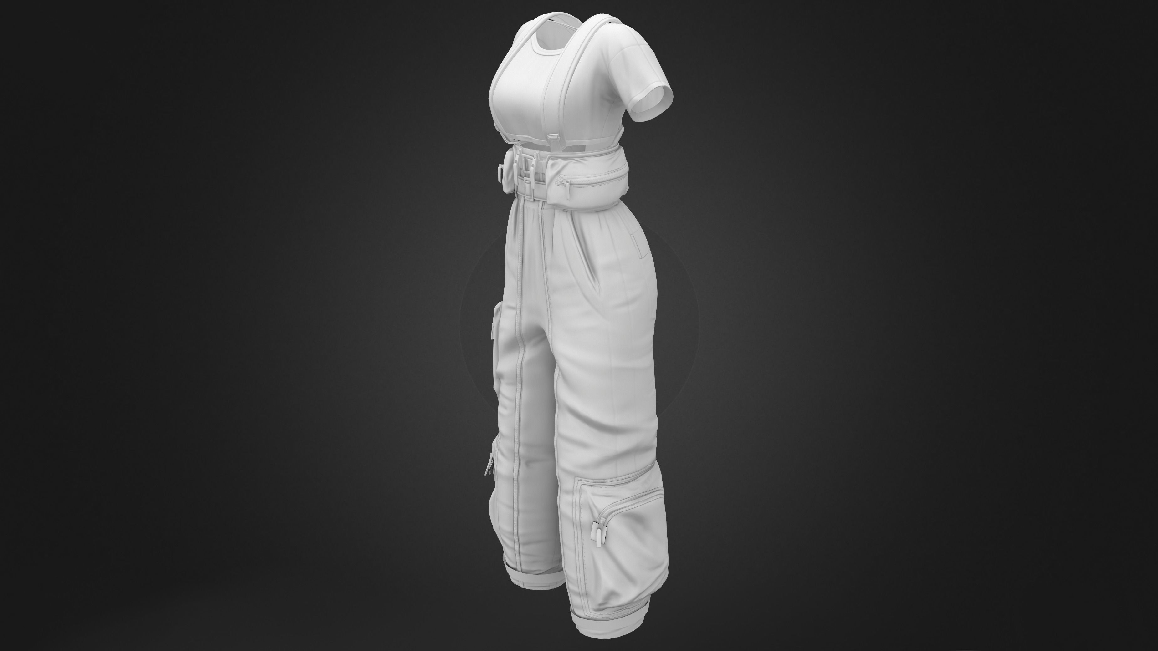 Blue Crop Top with Dungaree Low-poly 3D model_8