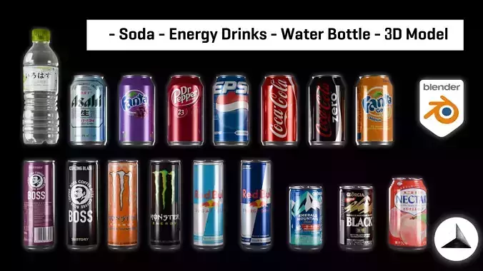 Soda cans Energy drinks Coffee and mineral water bottle