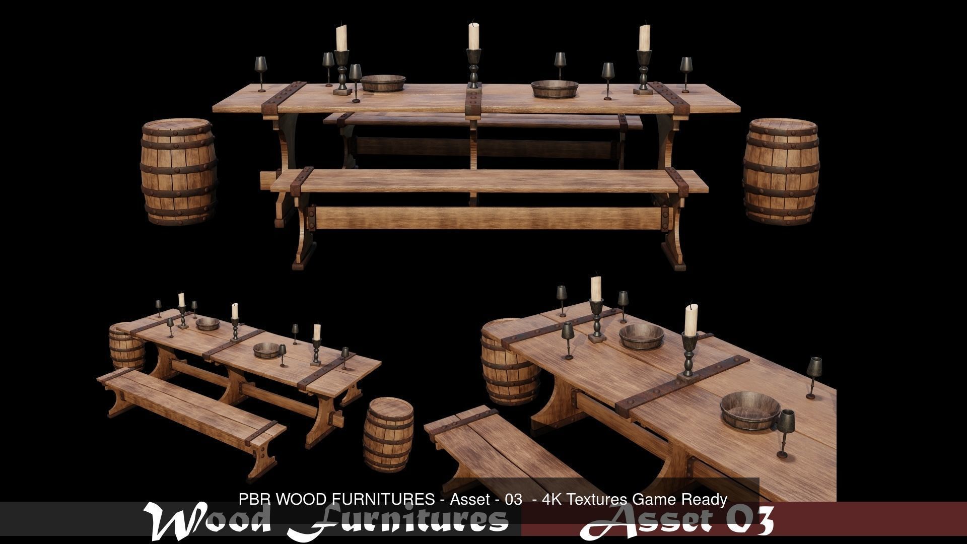 PBR WOOD FURNITURES - Collection - 03  - 4K Textures Game Ready _4