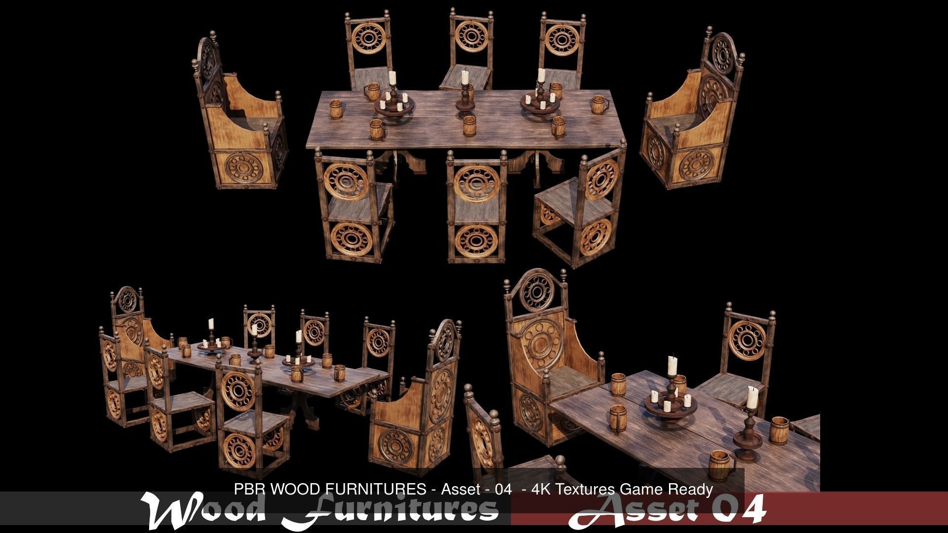 PBR WOOD FURNITURES - Collection - 03  - 4K Textures Game Ready _5