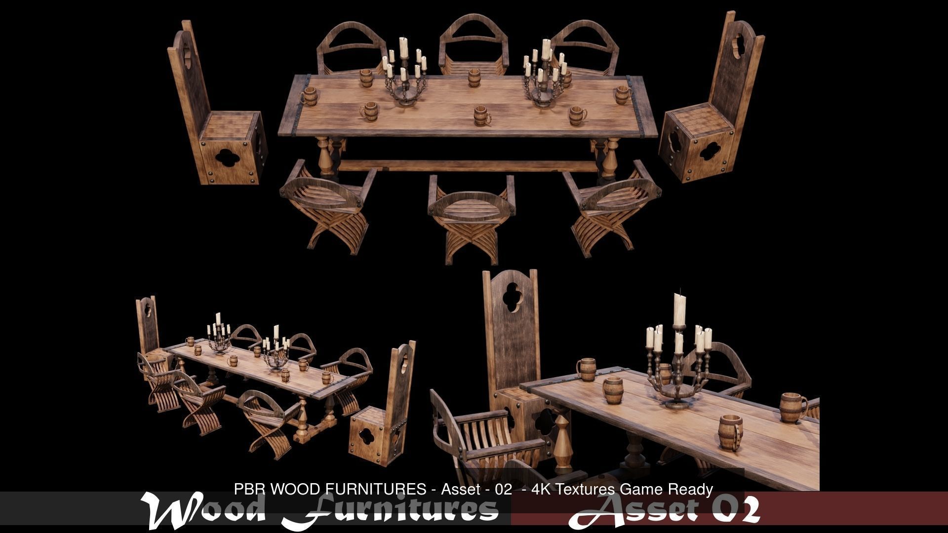 PBR WOOD FURNITURES - Collection - 03  - 4K Textures Game Ready _3