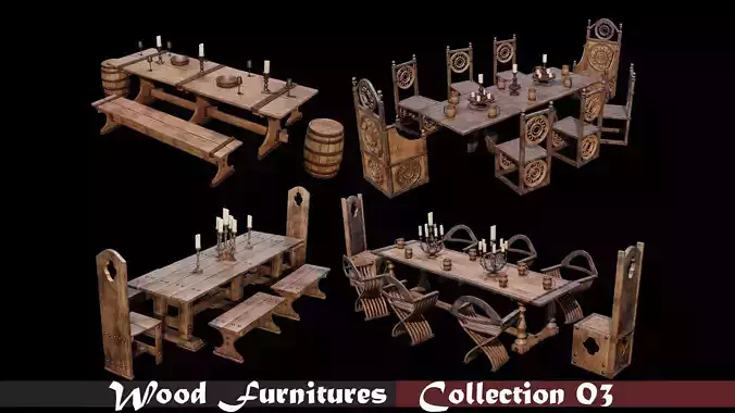 PBR WOOD FURNITURES - Collection - 03  - 4K Textures Game Ready