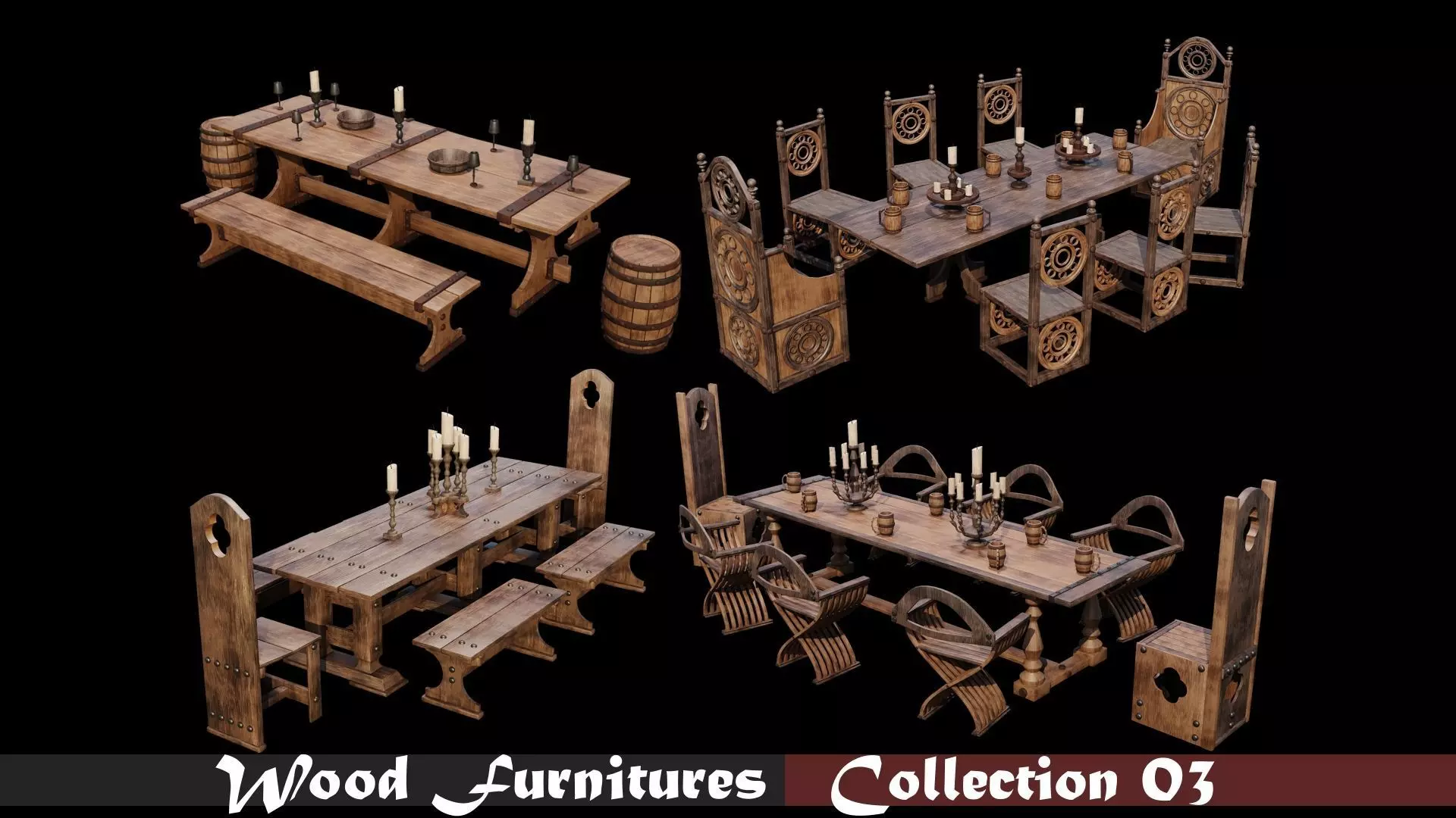 PBR WOOD FURNITURES - Collection - 03  - 4K Textures Game Ready _0