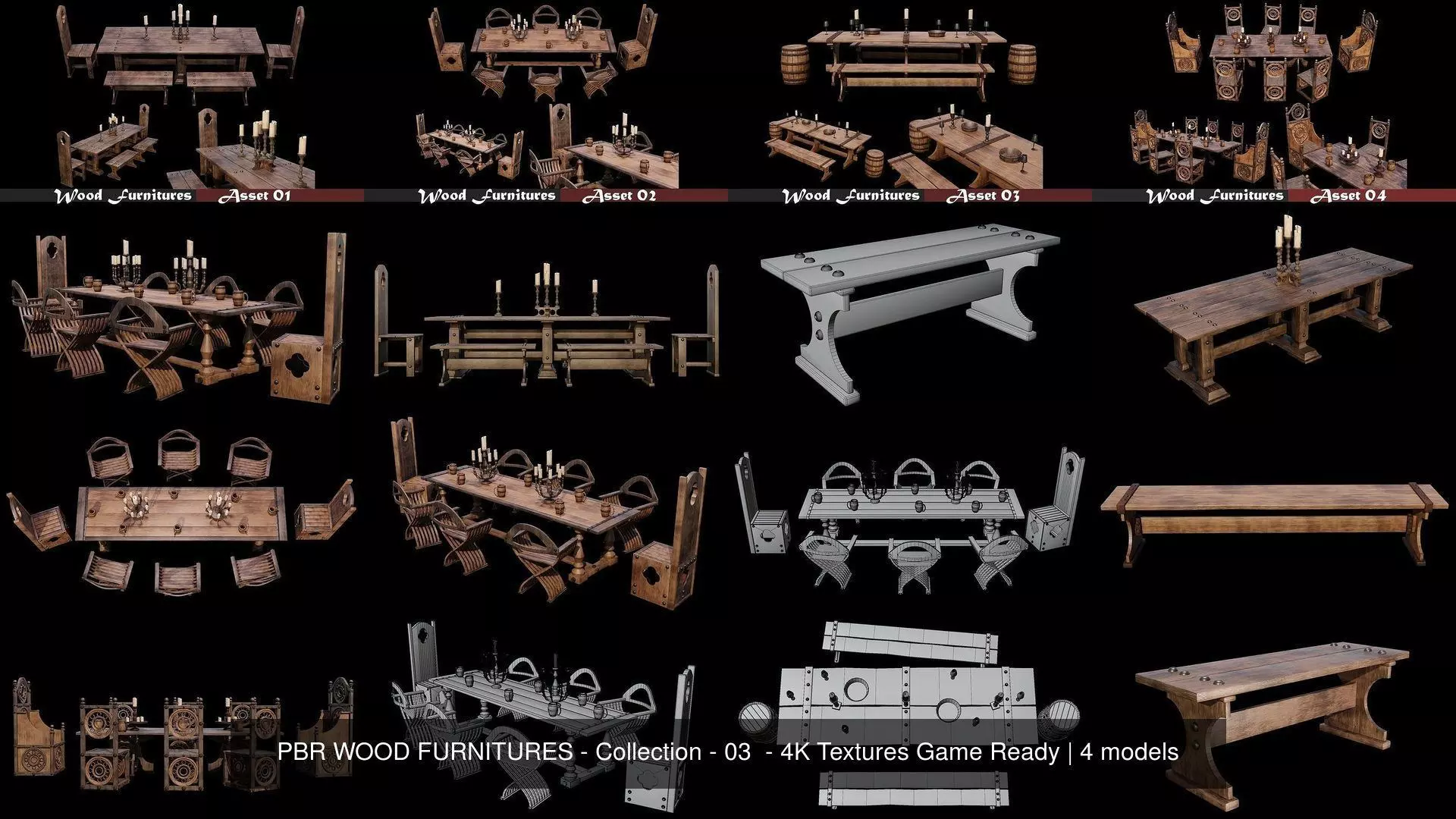 PBR WOOD FURNITURES - Collection - 03  - 4K Textures Game Ready _1