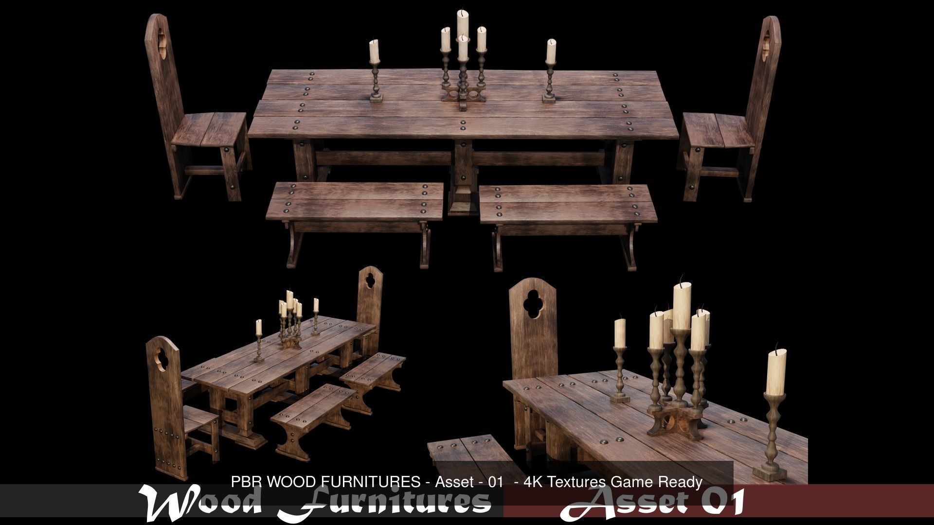 PBR WOOD FURNITURES - Collection - 03  - 4K Textures Game Ready _2