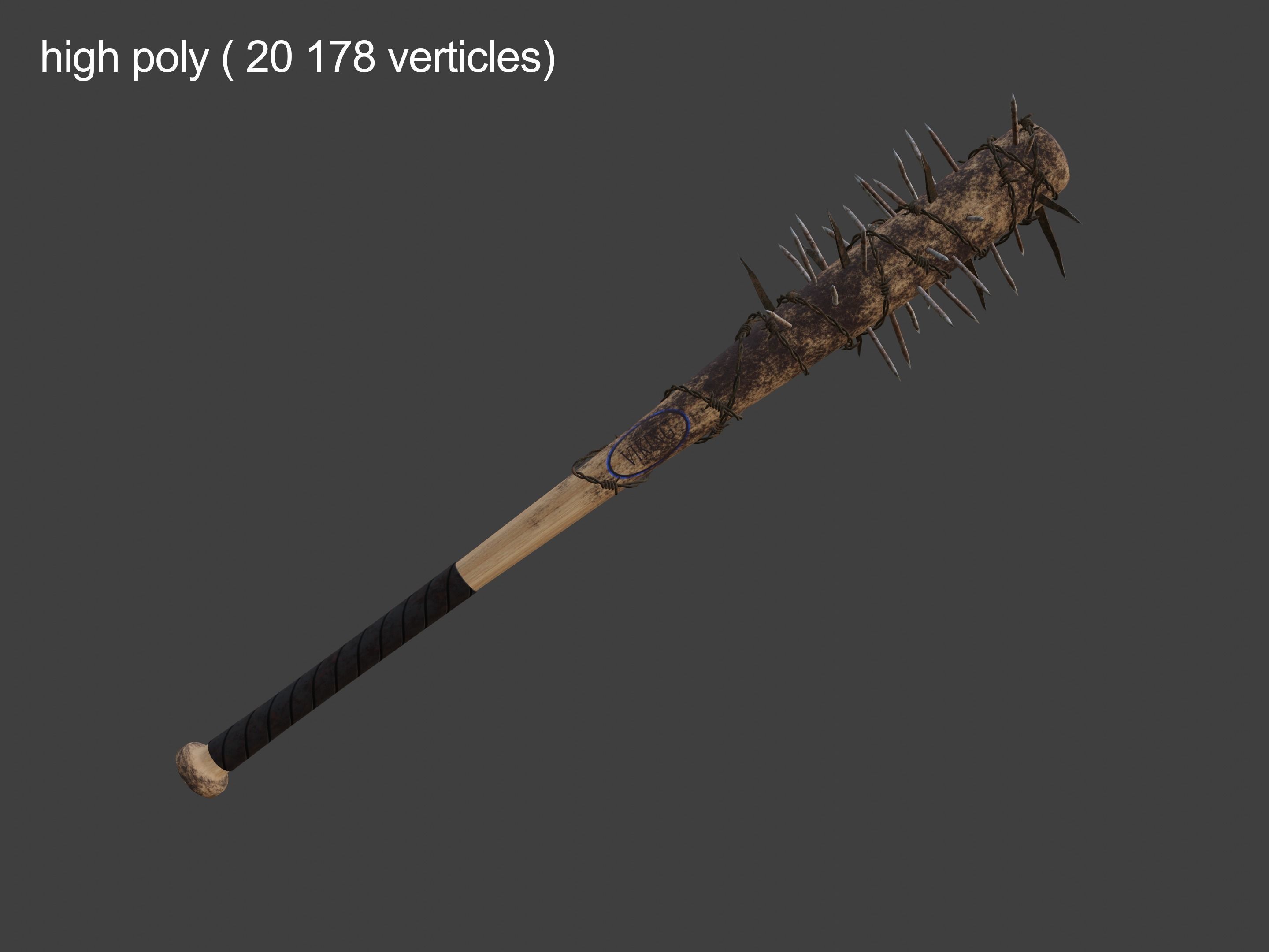 Spiked baseball bat Free low-poly 3D model_1