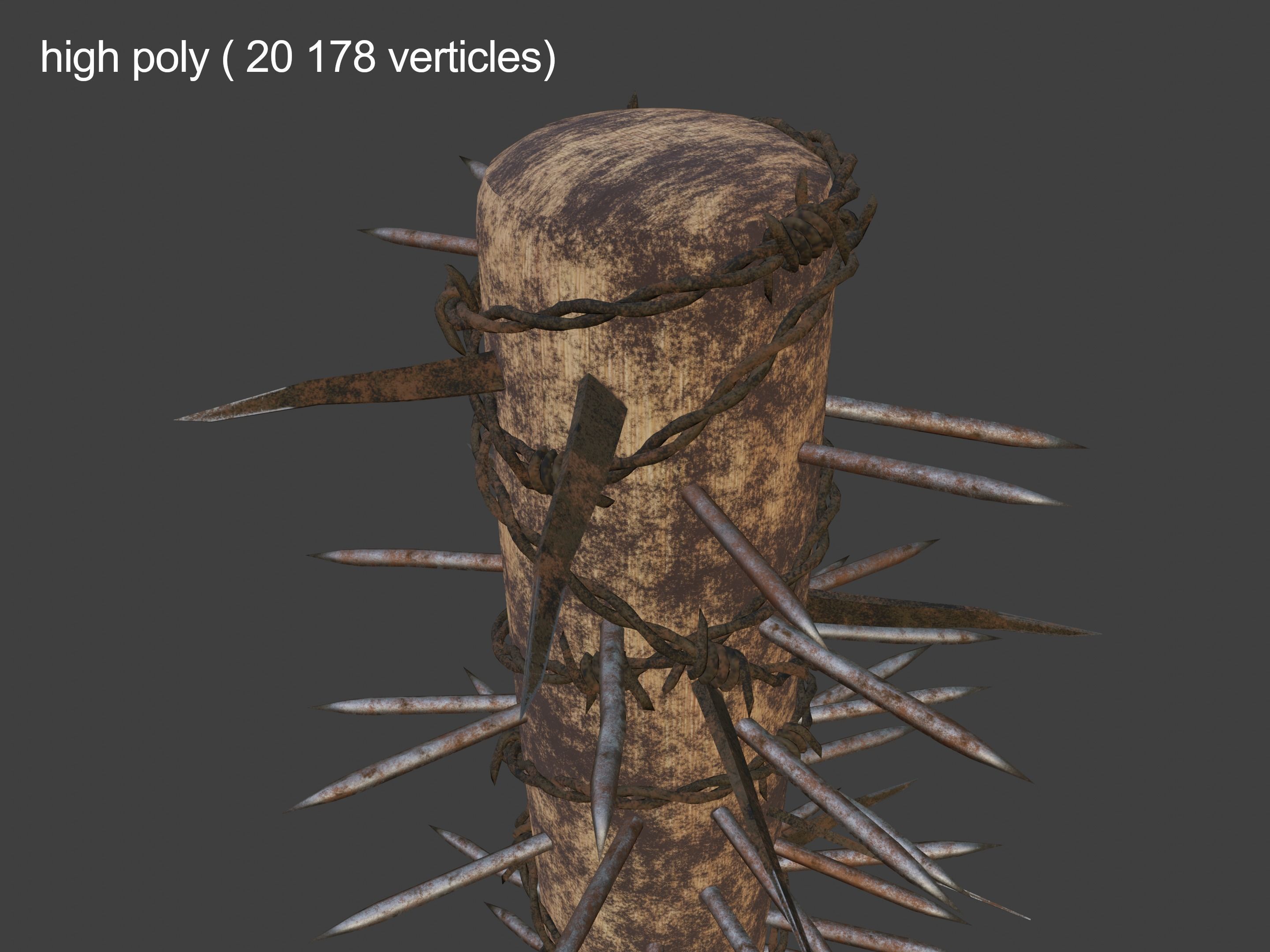 Spiked baseball bat Free low-poly 3D model_5