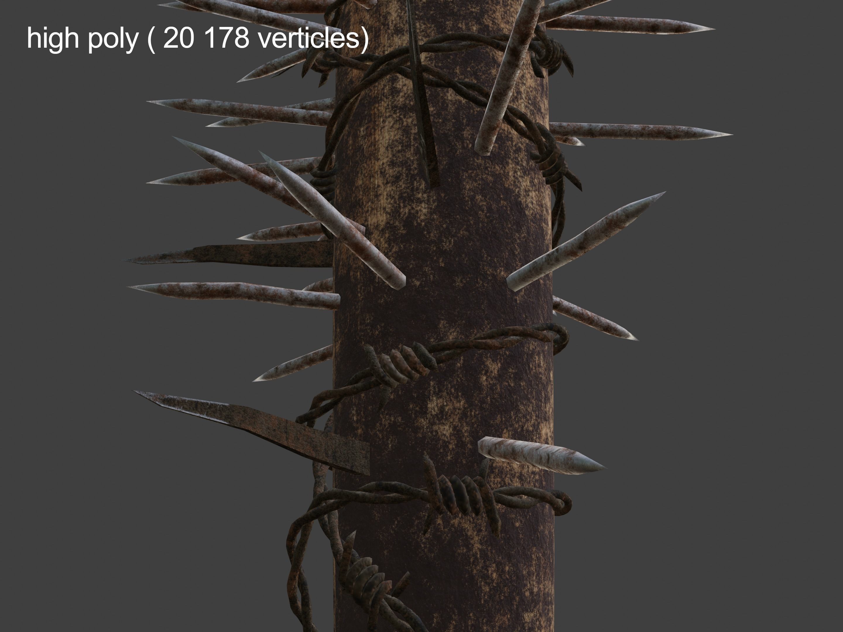 Spiked baseball bat Free low-poly 3D model_3