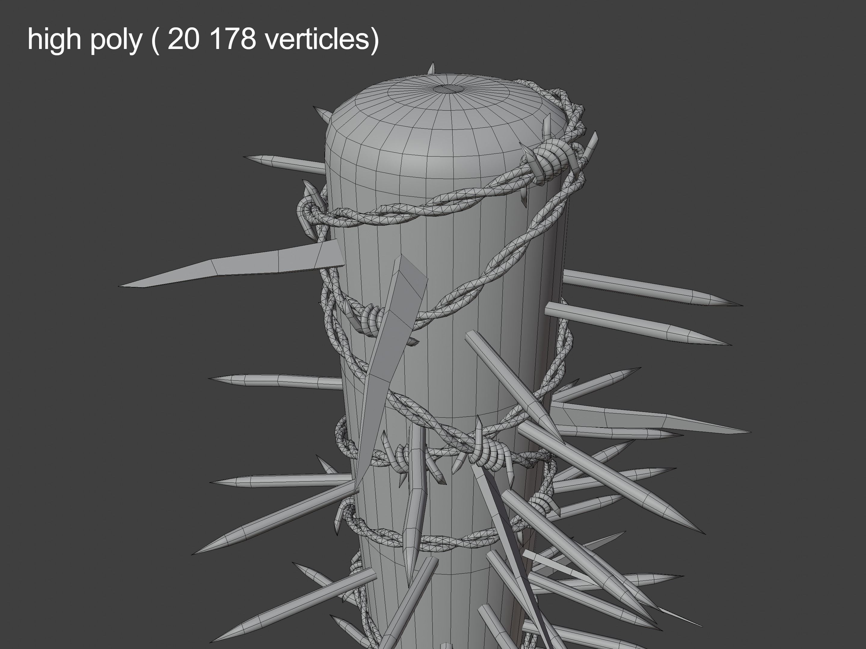Spiked baseball bat Free low-poly 3D model_14
