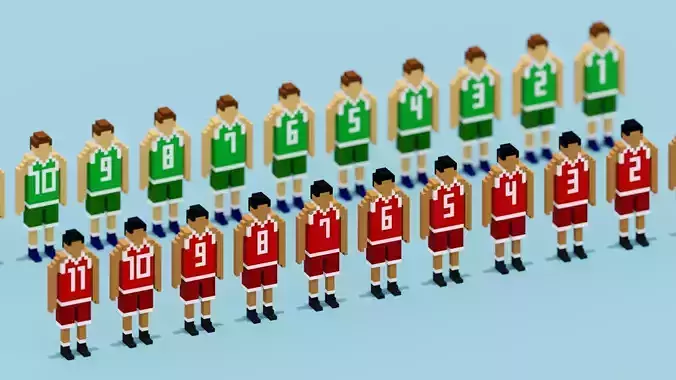 Voxel Basketball Team Players  Low-poly 3D model