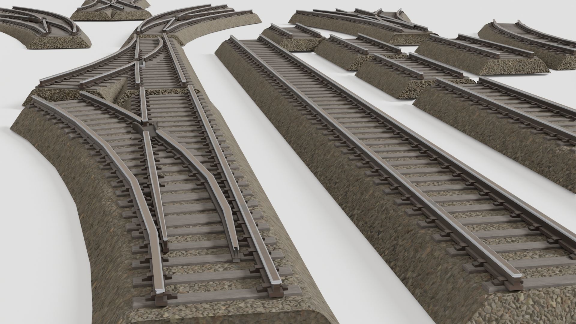 Various railroad track elements 3D model_4