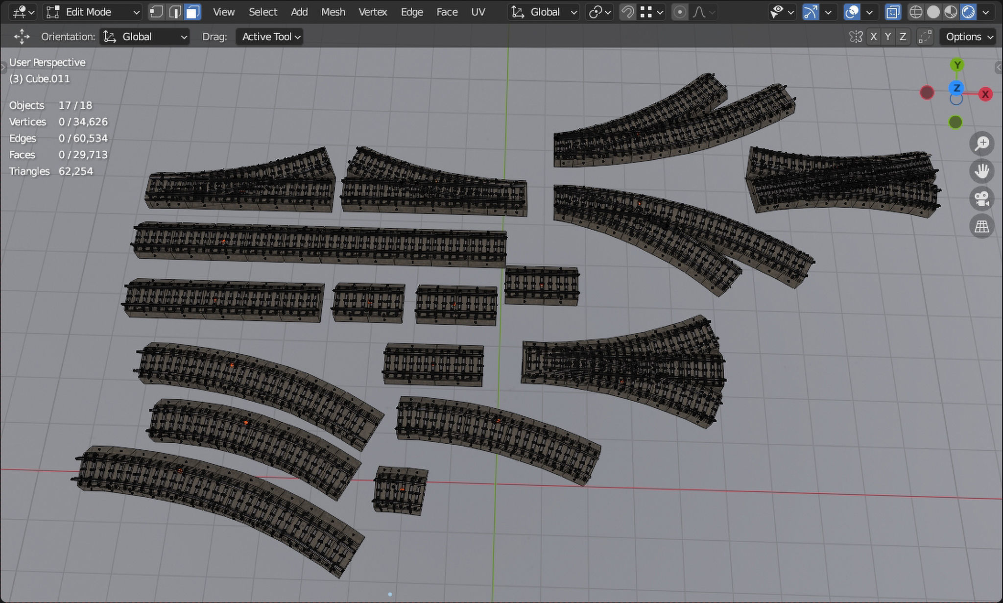 Various railroad track elements 3D model_7