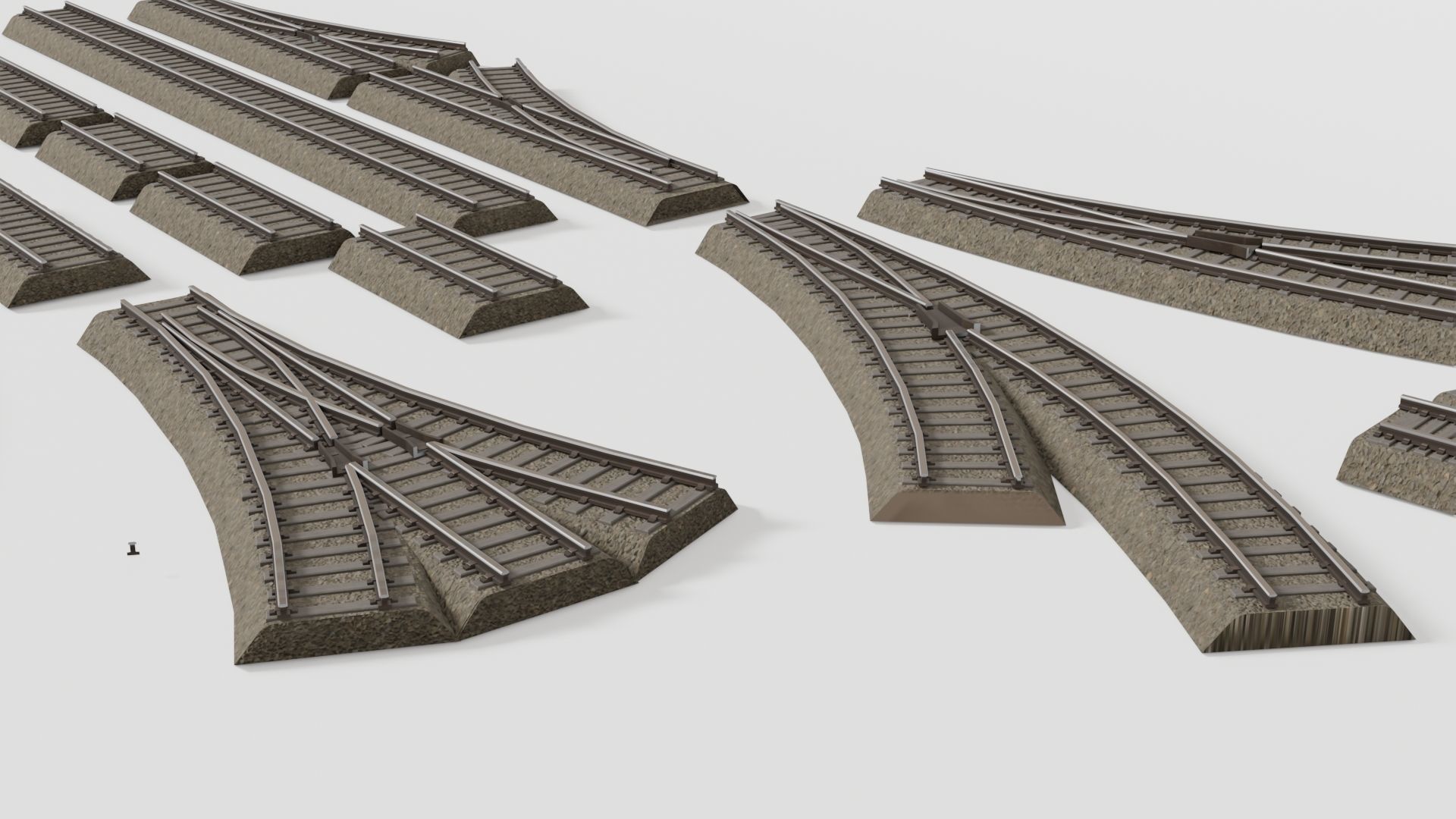 Various railroad track elements 3D model_3