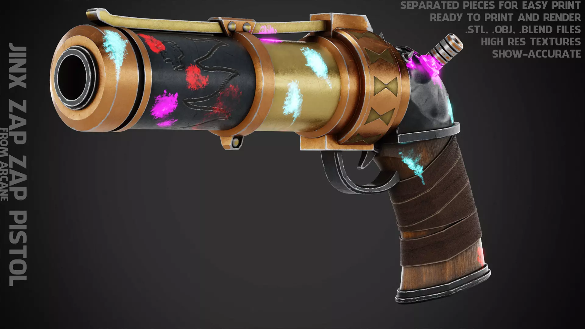 Arcane Jinx Zap Zap Pistol for Cosplay 3D print model_0