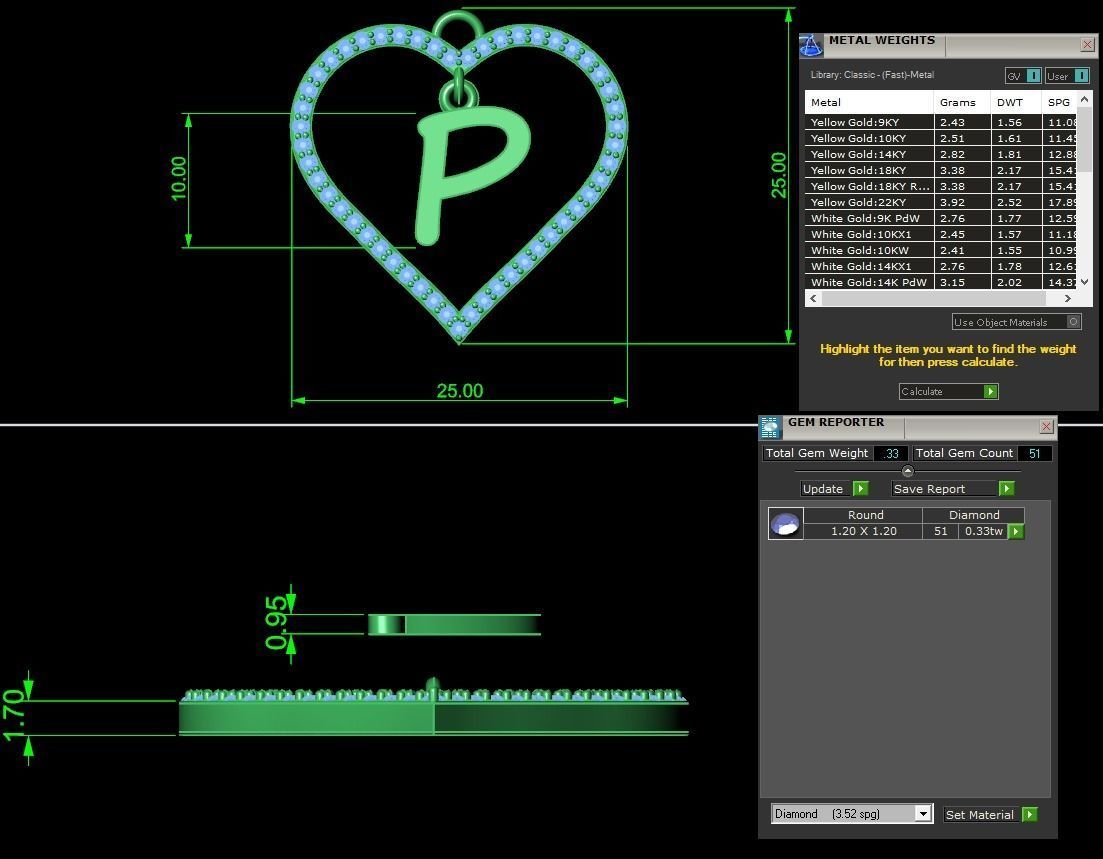 Jewelry Diamond Alphabet Pendant P 3D print model 3D print model_2