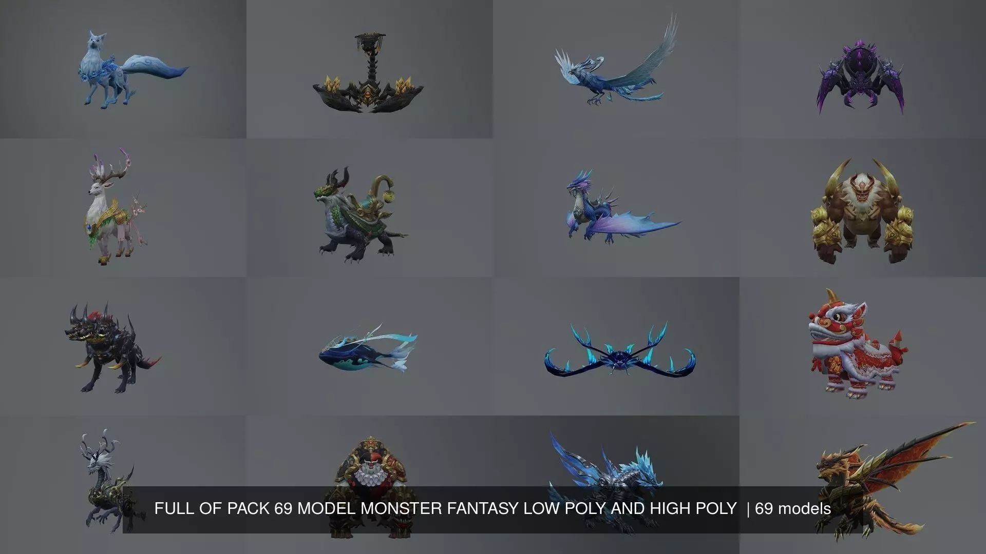 FULL OF PACK 69 MODEL MONSTER FANTASY LOW POLY AND HIGH POLY  3D Model Collection_1