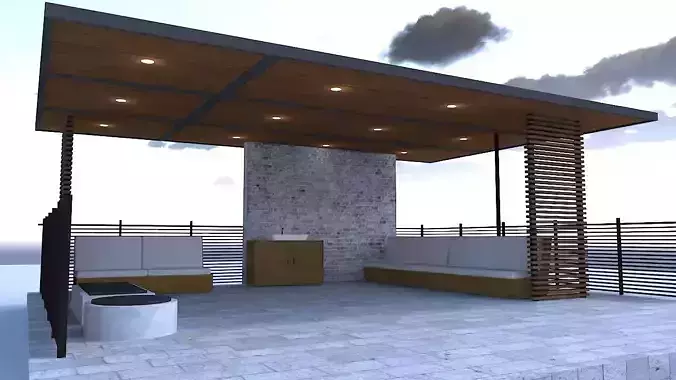 Garden Seating Area with Fireplace and Armchair