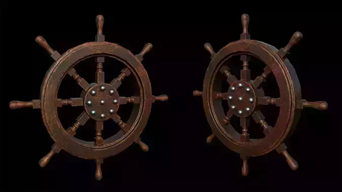 ship wooden wheel lowpoly gameasset Low-poly 3D model