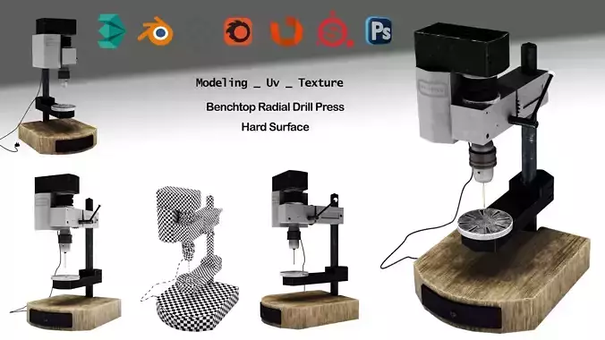 Benchtop Radial Drill Press Low-poly 3D model