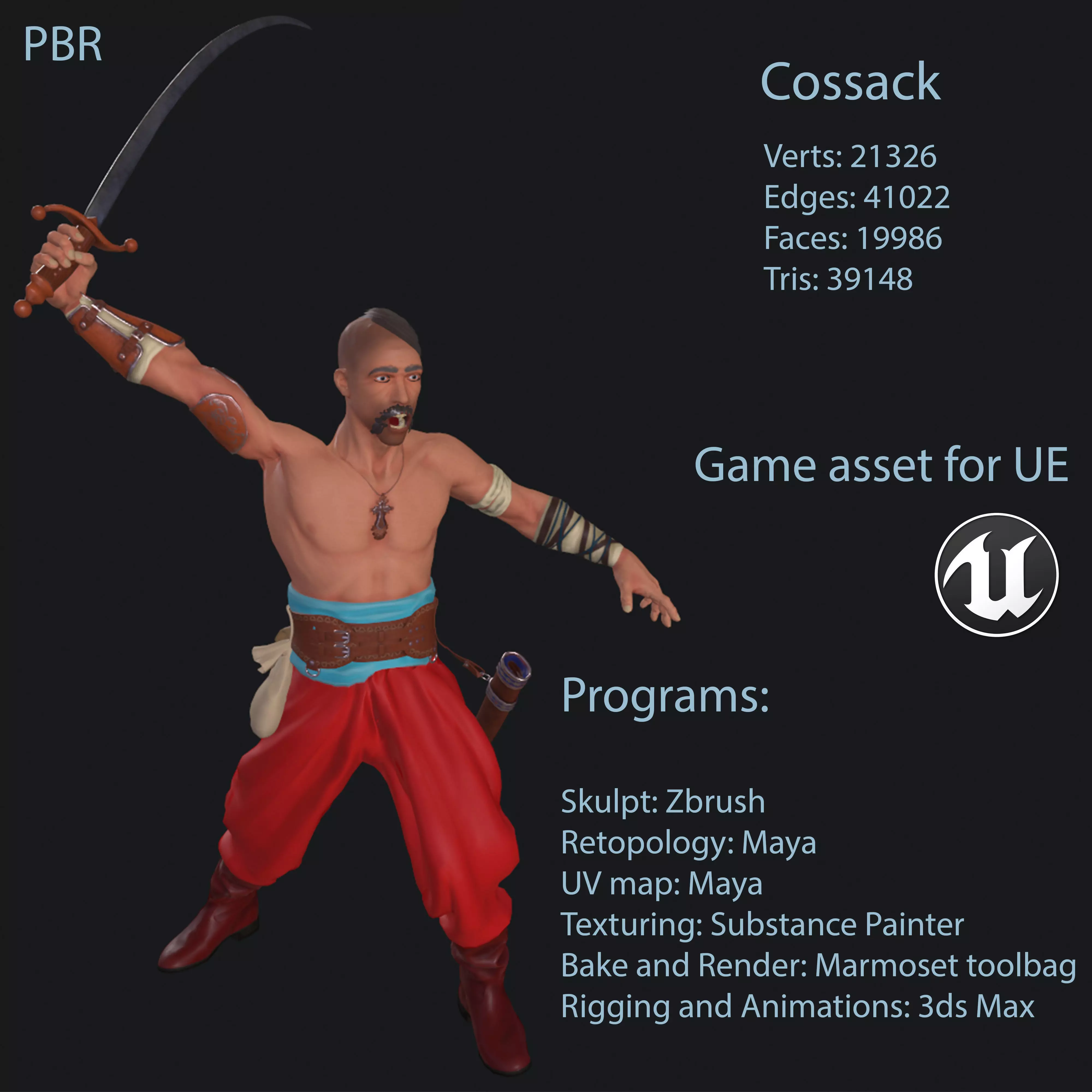 Cossack Game ready model PBR Low-poly 3D model Low-poly 3D model_0