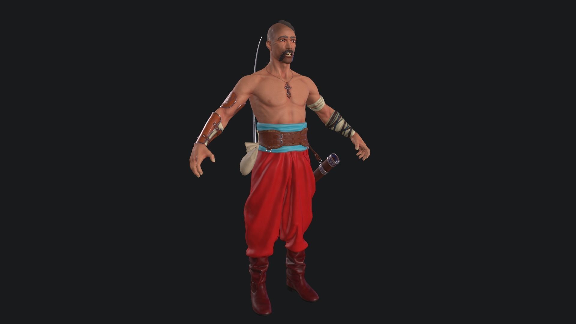 Cossack Game ready model PBR Low-poly 3D model Low-poly 3D model_5