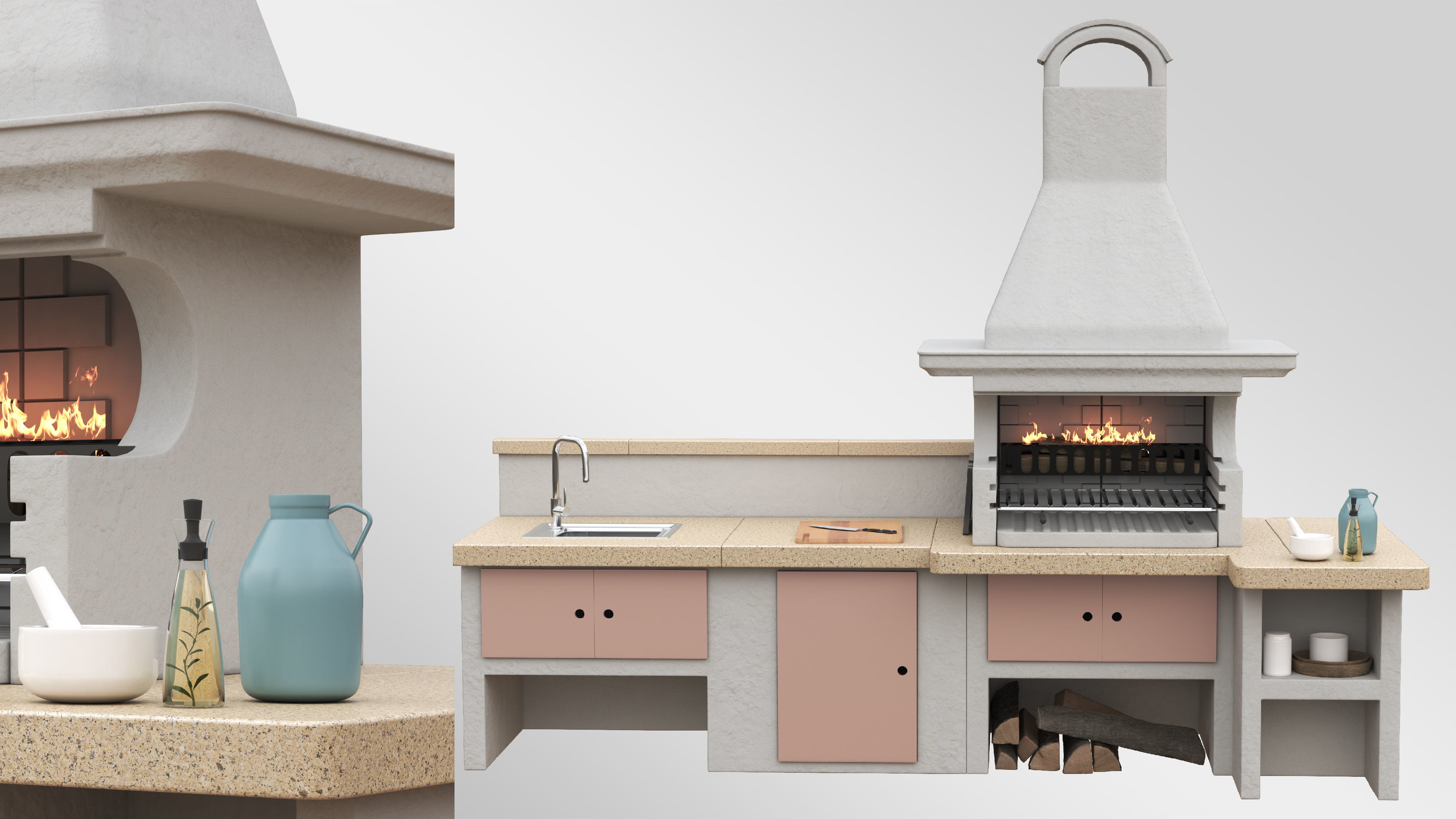 Charcoal Barbecue Set01 3D model_1