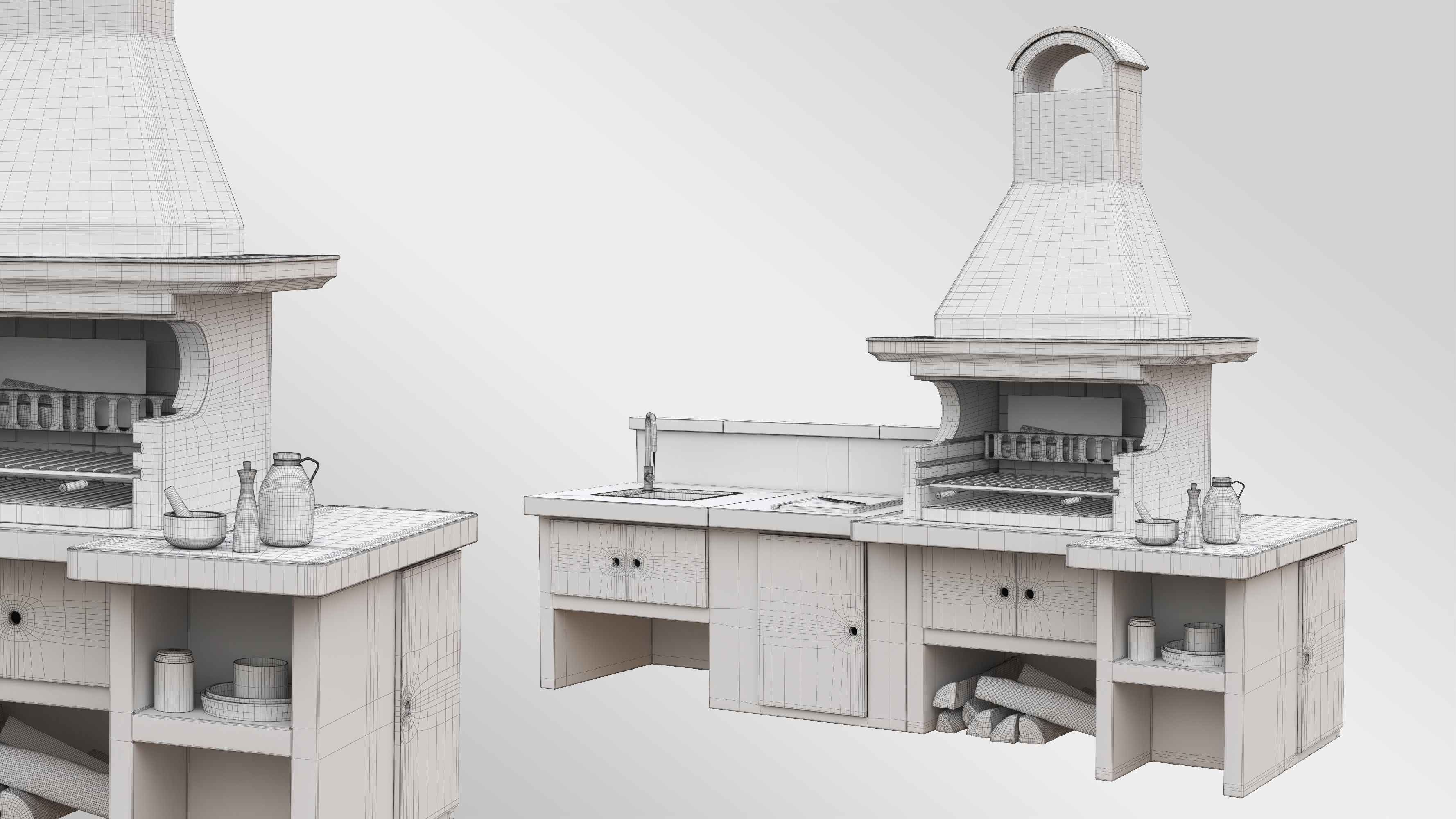 Charcoal Barbecue Set01 3D model_6