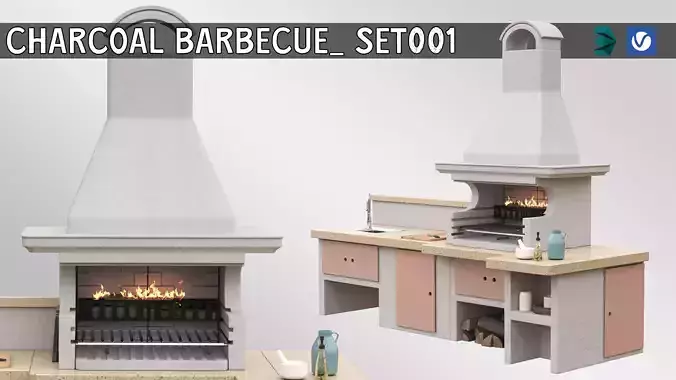 Charcoal Barbecue Set01 3D model