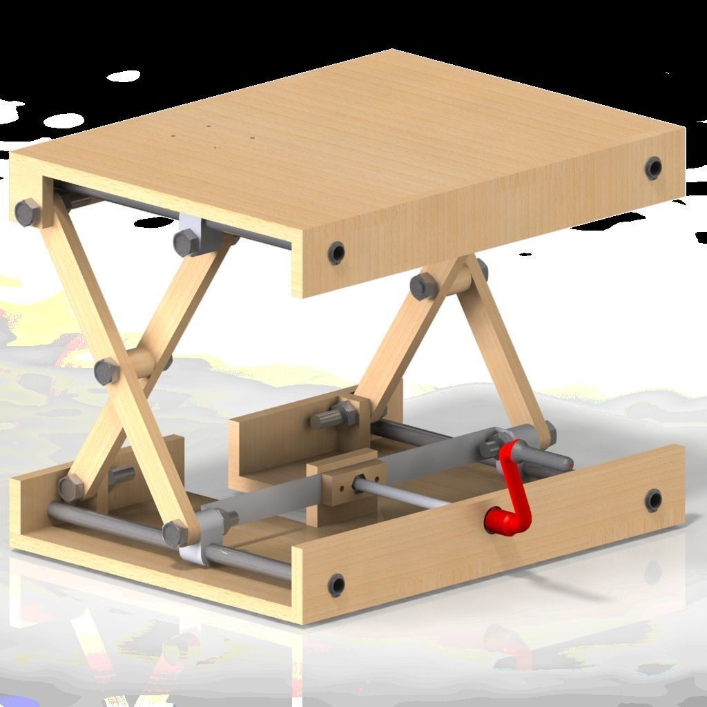 Wooden Scissor Lifting Table 3D model_3