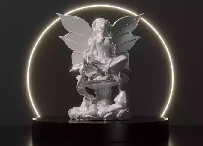 Fairy sitting on a mushroom statue 3D print model