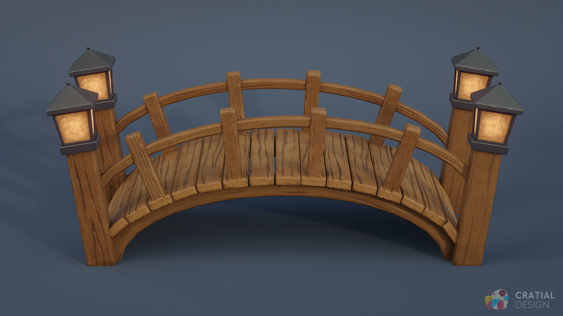 Stylized Wooden Bridge Low-poly 3D model_1