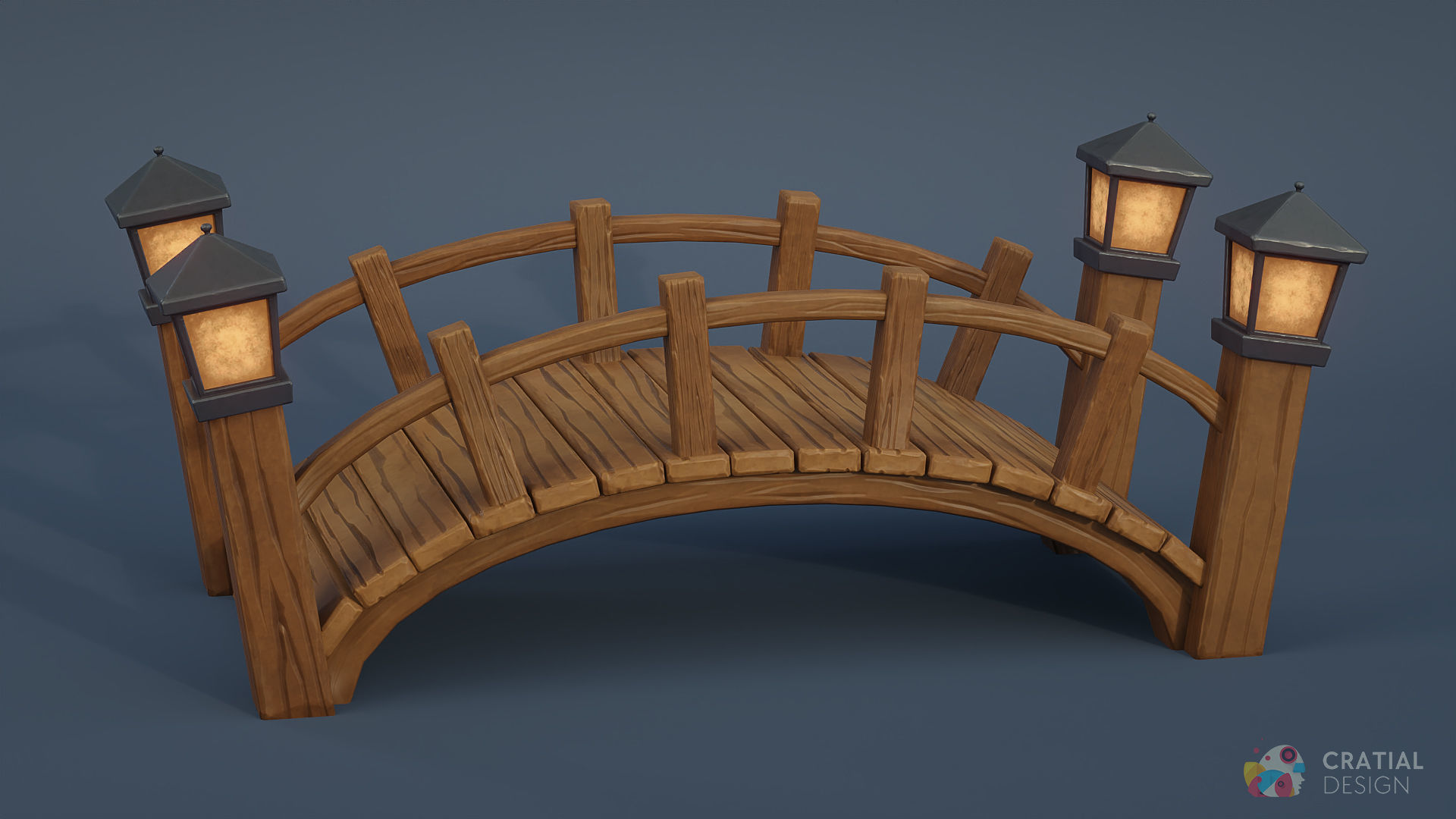 Stylized Wooden Bridge Low-poly 3D model_5