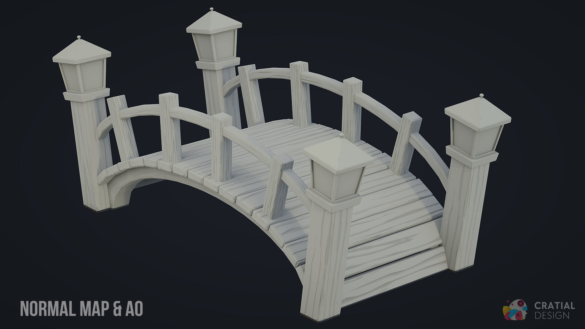 Stylized Wooden Bridge Low-poly 3D model_9