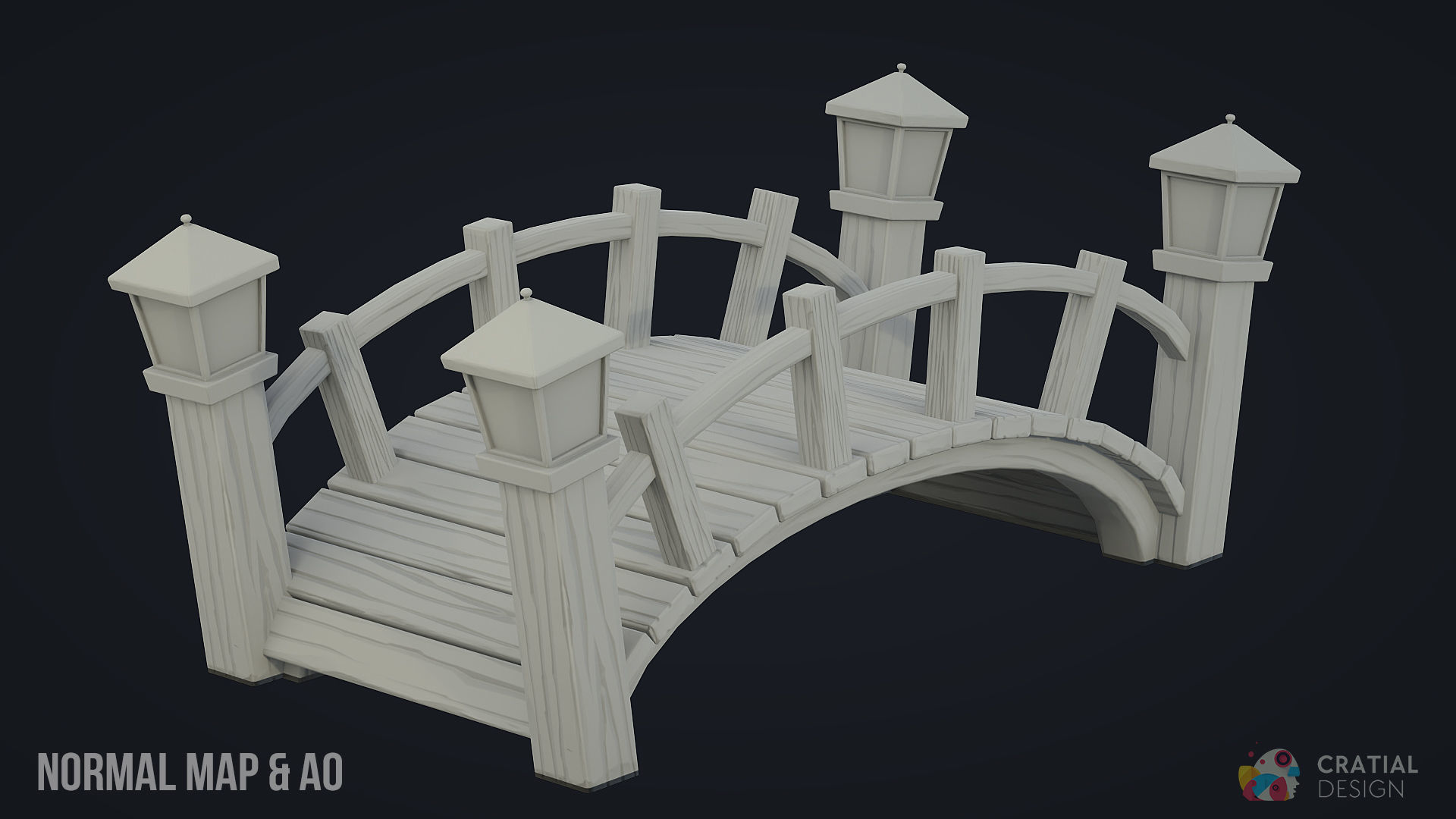 Stylized Wooden Bridge Low-poly 3D model_10