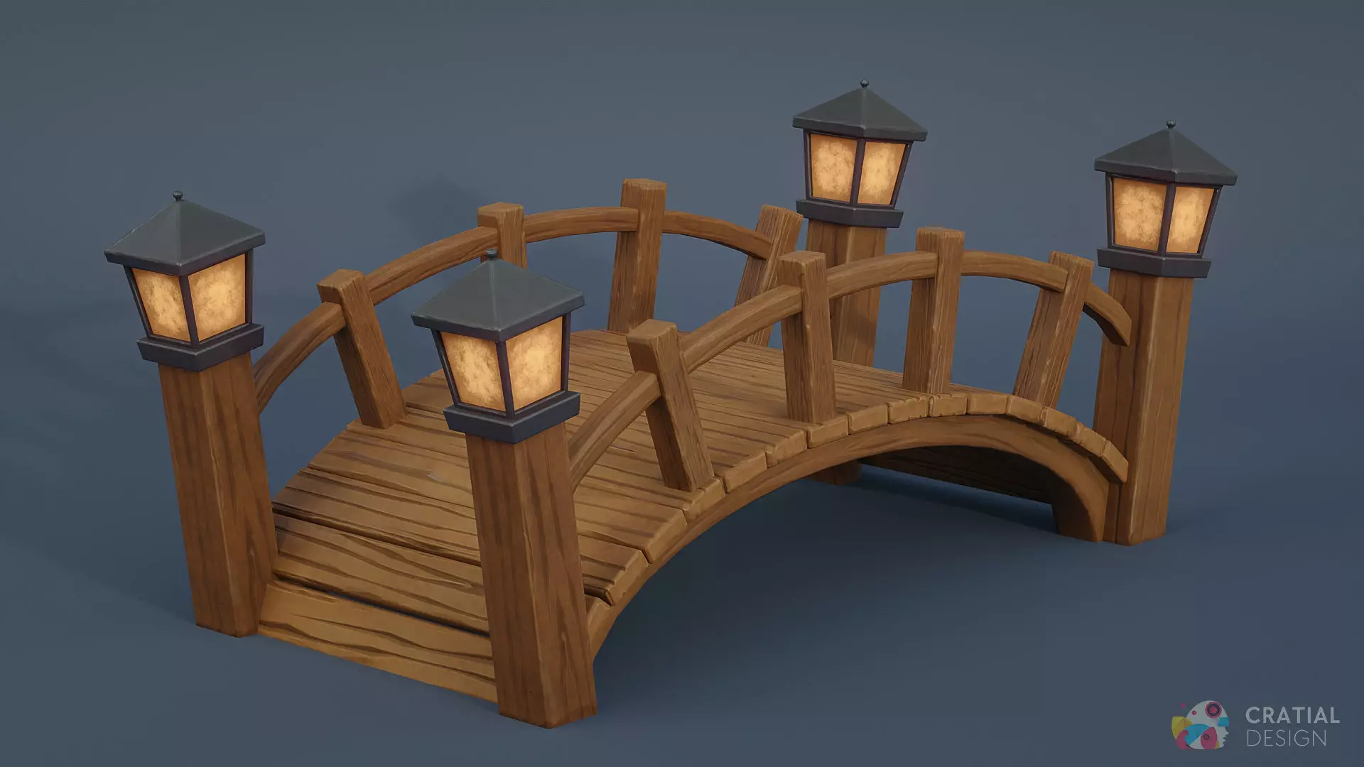 Stylized Wooden Bridge Low-poly 3D model_0