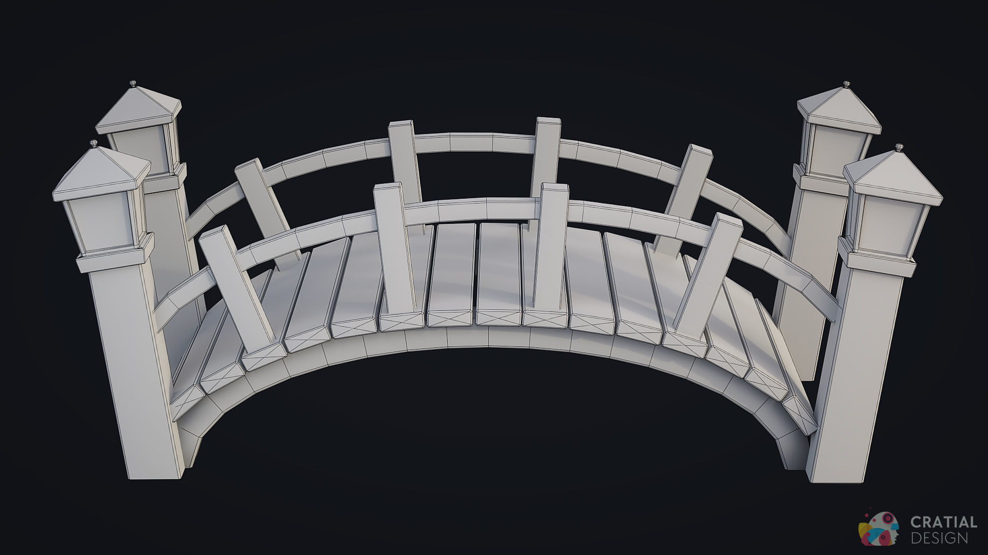 Stylized Wooden Bridge Low-poly 3D model_8